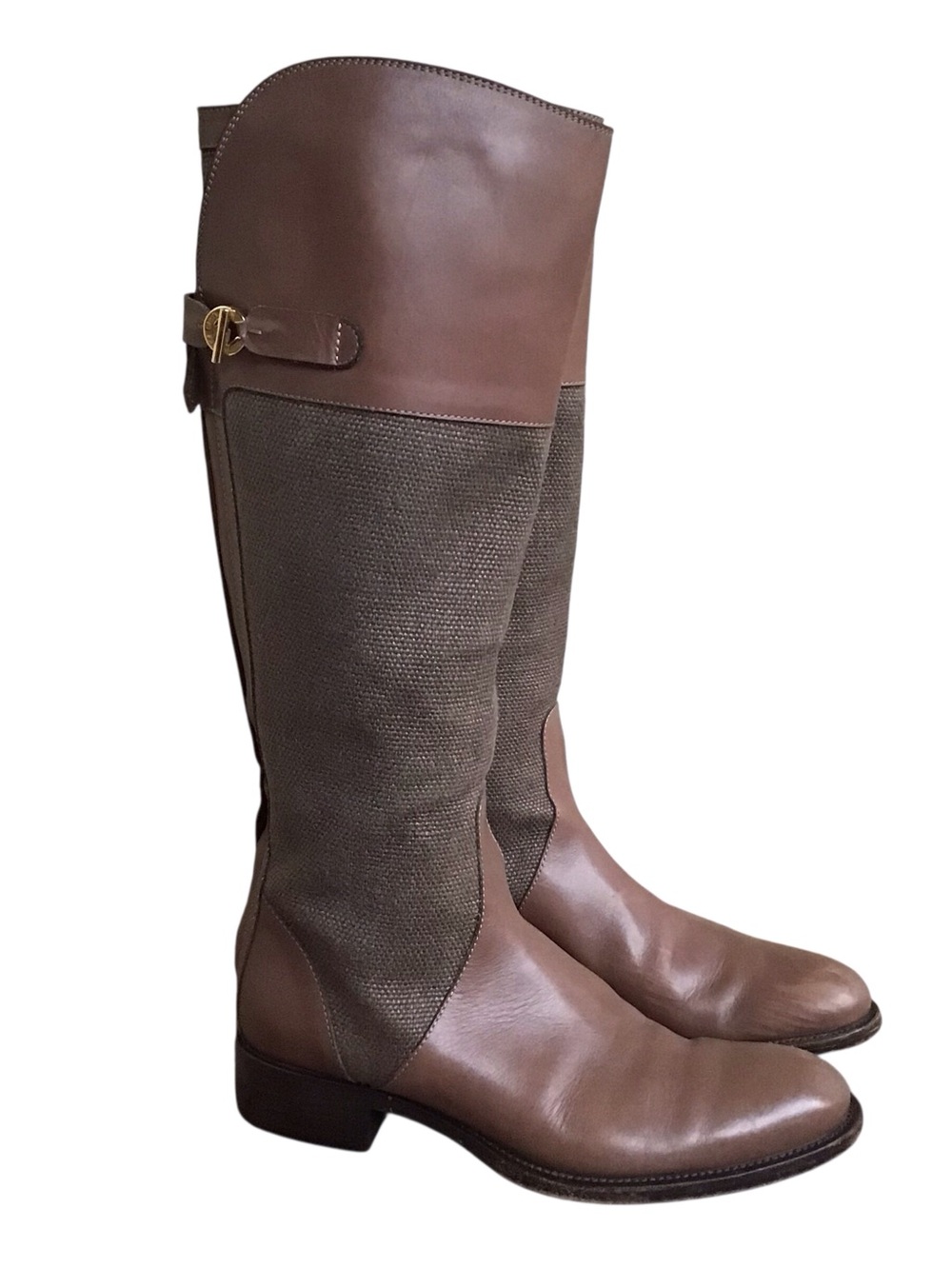 Loro Piana Calfskin Leather & Canvas Riding Boots